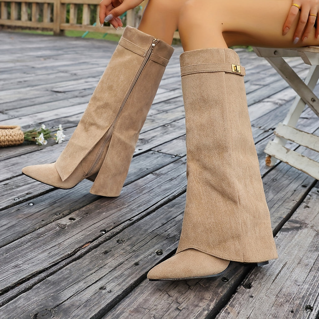 Women's Elegant Knee-High Boots Flat Heel Pointed Toe
