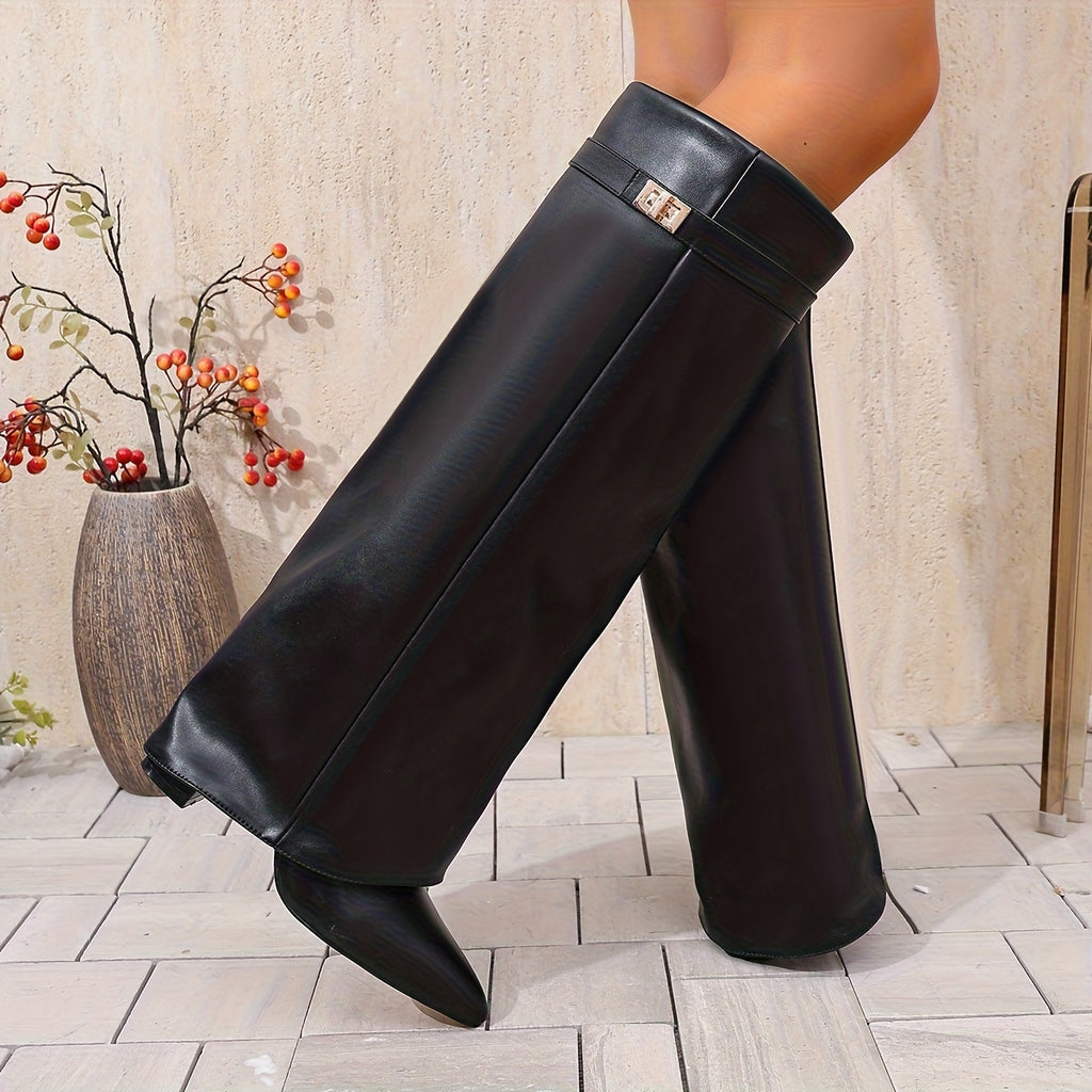 Women's Elegant Knee-High Boots Flat Heel Pointed Toe
