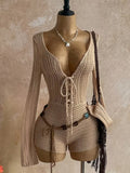 Women's Sexy V-Neck Hollow Backless Bandage Jumpsuit