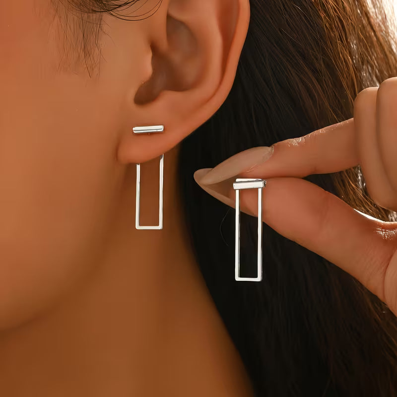 Women's Front and Back Stud Earrings Geometric Frame Jewelry