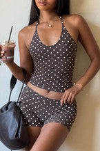 Women's Polka Dot Backless Halter Top Shorts Set ElYSDD-3394