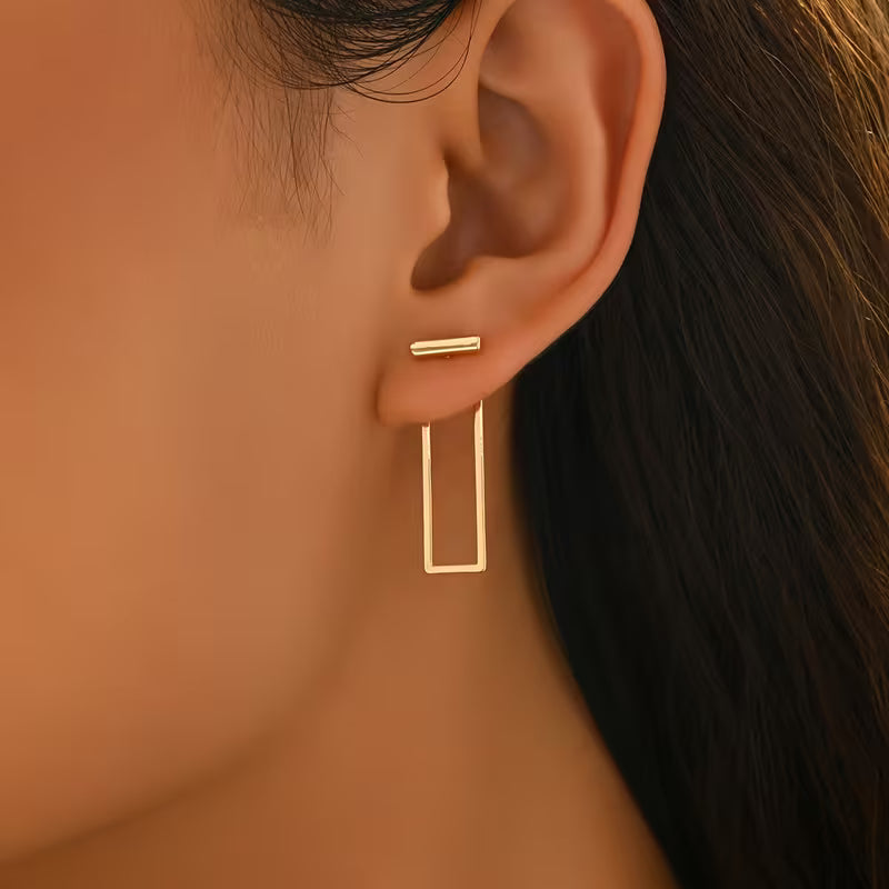 Women's Front and Back Stud Earrings Geometric Frame Jewelry