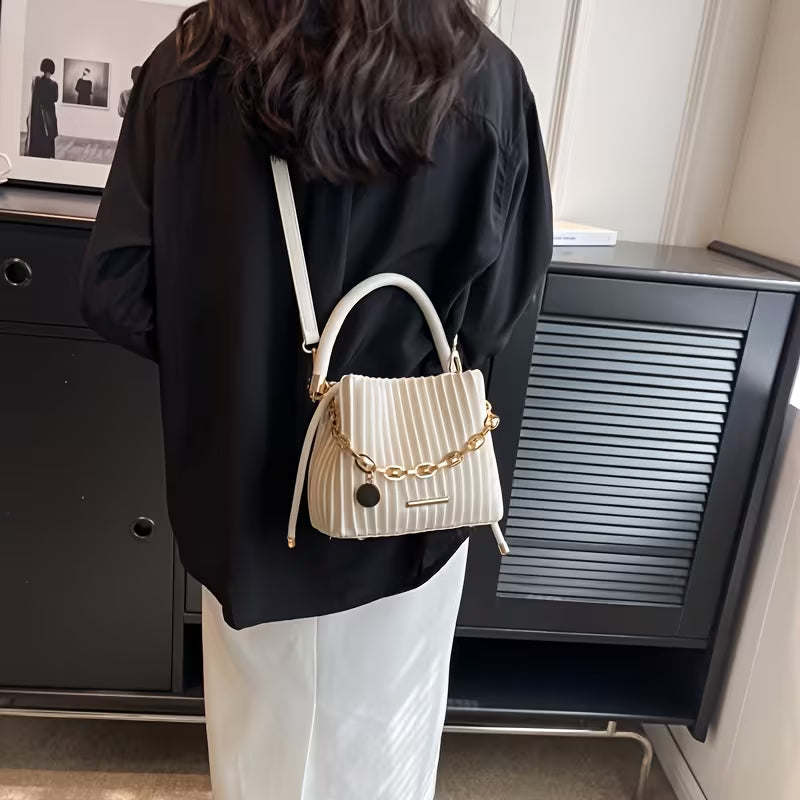 Women's Mini Bucket Bag With Chain Pendant Crossbody Strap