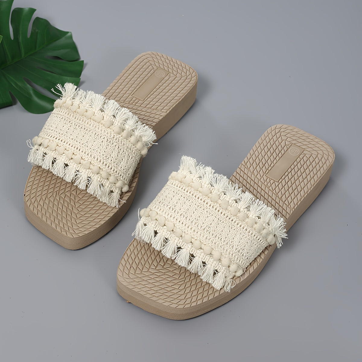 Women's Casual Beach Thick Sole Slides Tassel Sandal