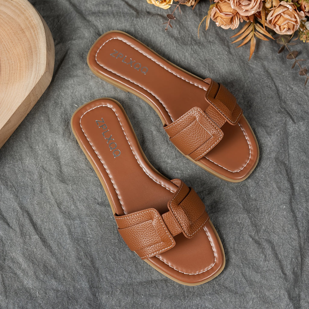 Women's Vintage Square Toe Woven Buckle Flat Sandals