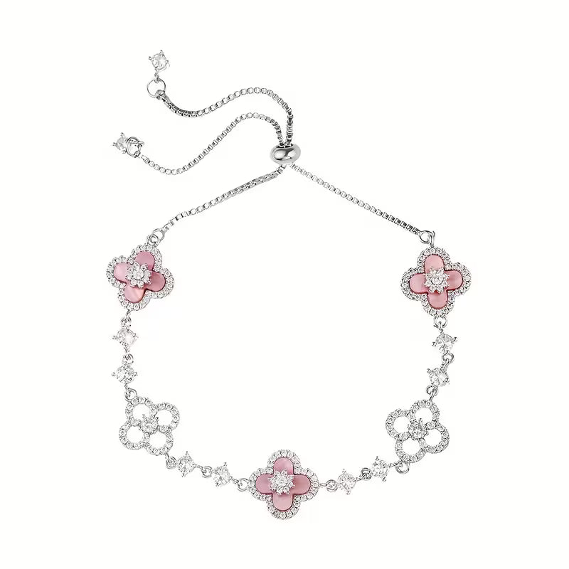 Women's Lucky Clover Charm Adjustable Rhinestone Bracelet Jewelry