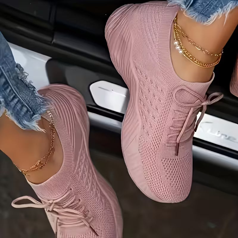 Women's Breathable Chunky Platform Sneakers Lace-Up Low-Top Casual Shoes