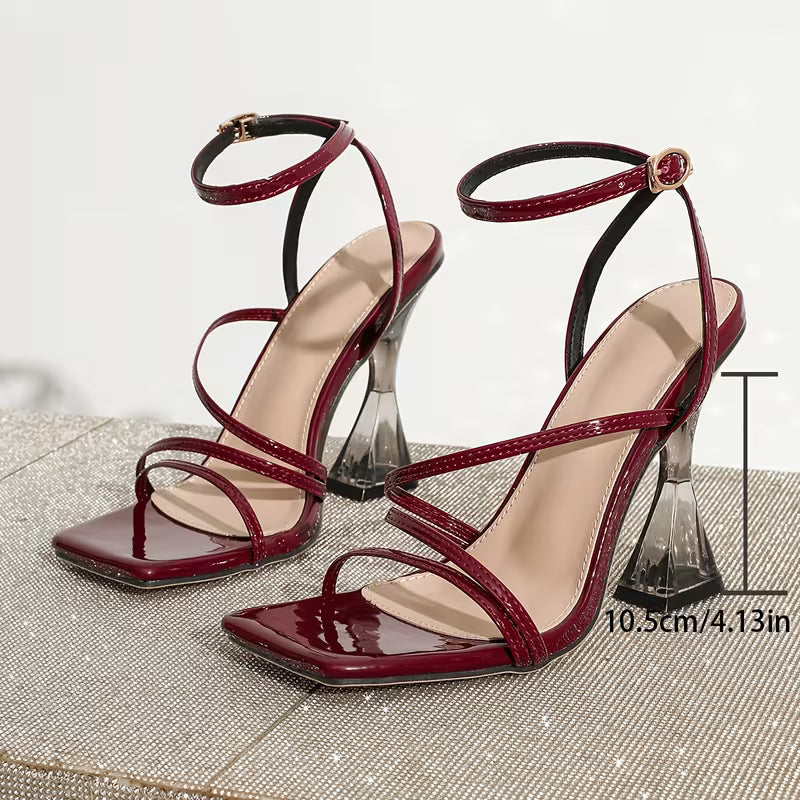 Women's French Retro Square Toe Thin Strap High Heel Sandals Elegant