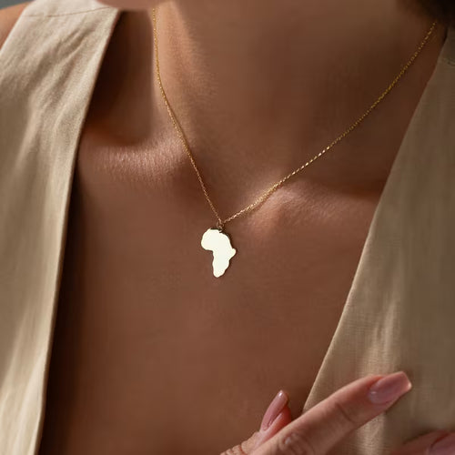 Unisex African Map Pendant Necklace Stainless Steel 18K Gold Plated