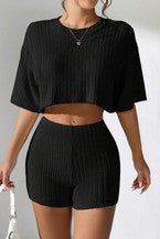 Women's Crew Neck Crop Tee Shorts Set ElYSSZJYY-6475
