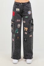 Women's Multiple Patching Wide Leg Straight Jeans RJH-11165