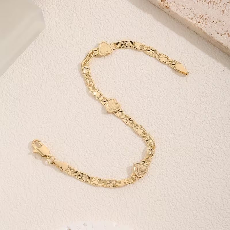 Unisex 14K Gold Plated Cuban Chain Charm Bracelet Romantic Gift