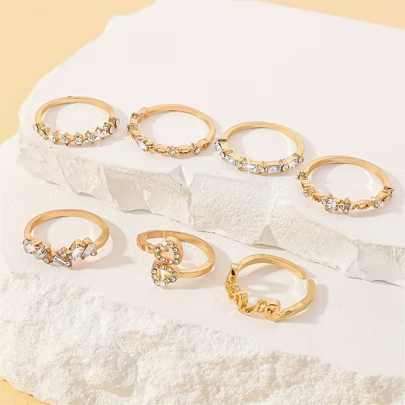 Women's Romantic Love Letter LOVER Stackable 7-Piece Ring Set Jewelry