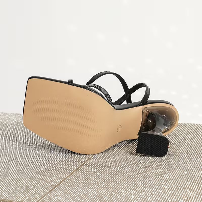 Women's French Retro Square Toe Thin Strap High Heel Sandals Elegant