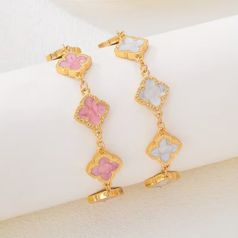 Women's Clover Oil Drop Geometric Titanium Alloy 2-Piece Bracelet Set Jewelry