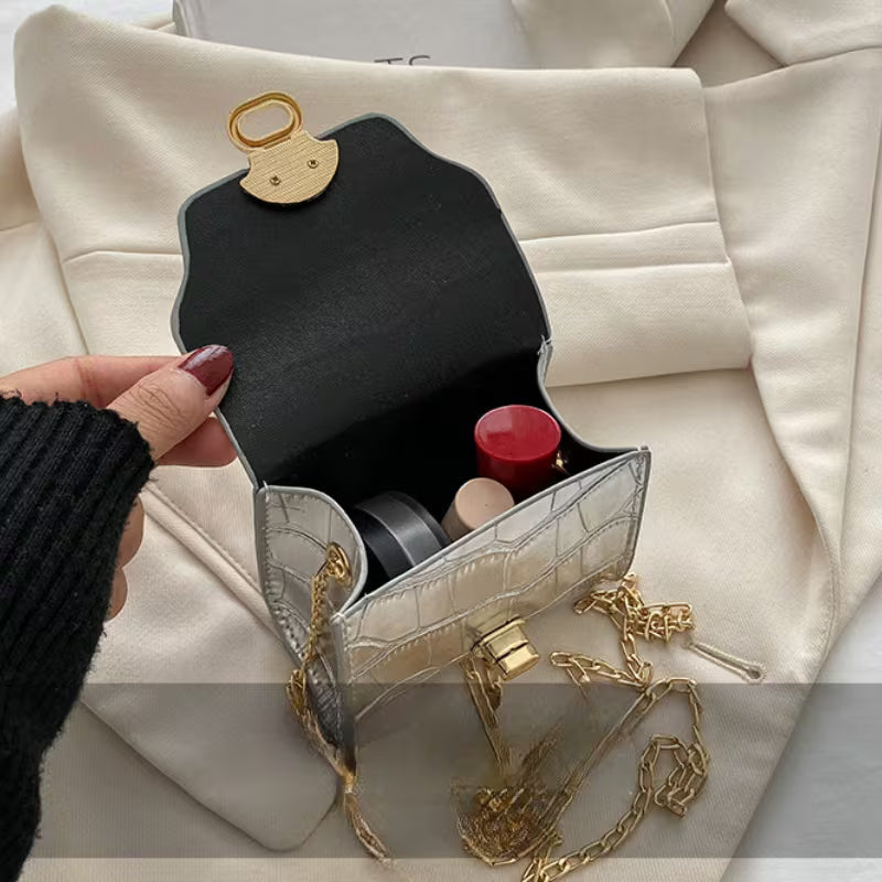 Women's Stone Pattern Mini Chain Crossbody Bag Elegant Shoulder