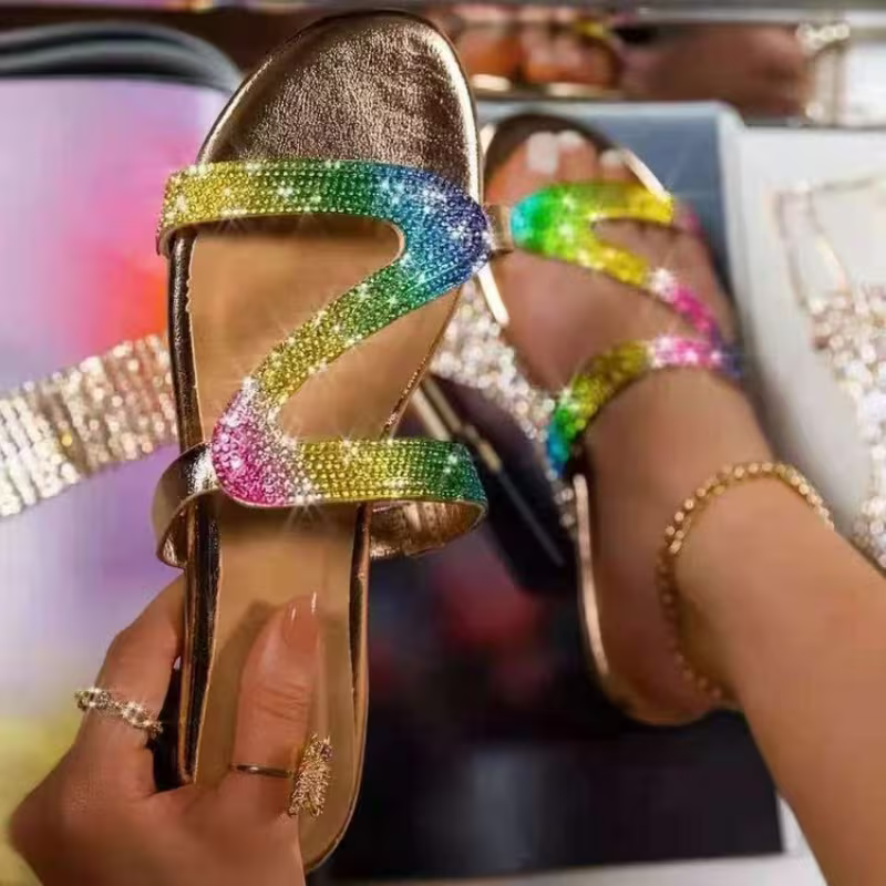 Women's Flat Jelly Slippers Bling Transparent Flip Flops
