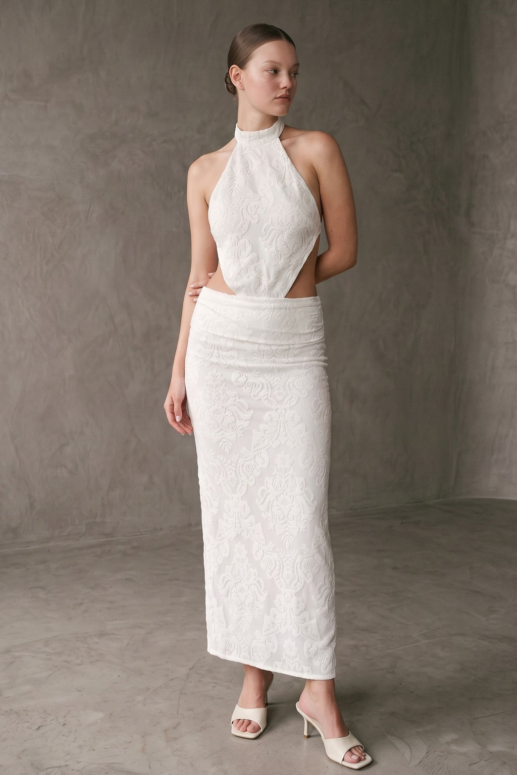 Women's Lace Halter Cutout Maxi Dress Elegant Vacation S7909D_2