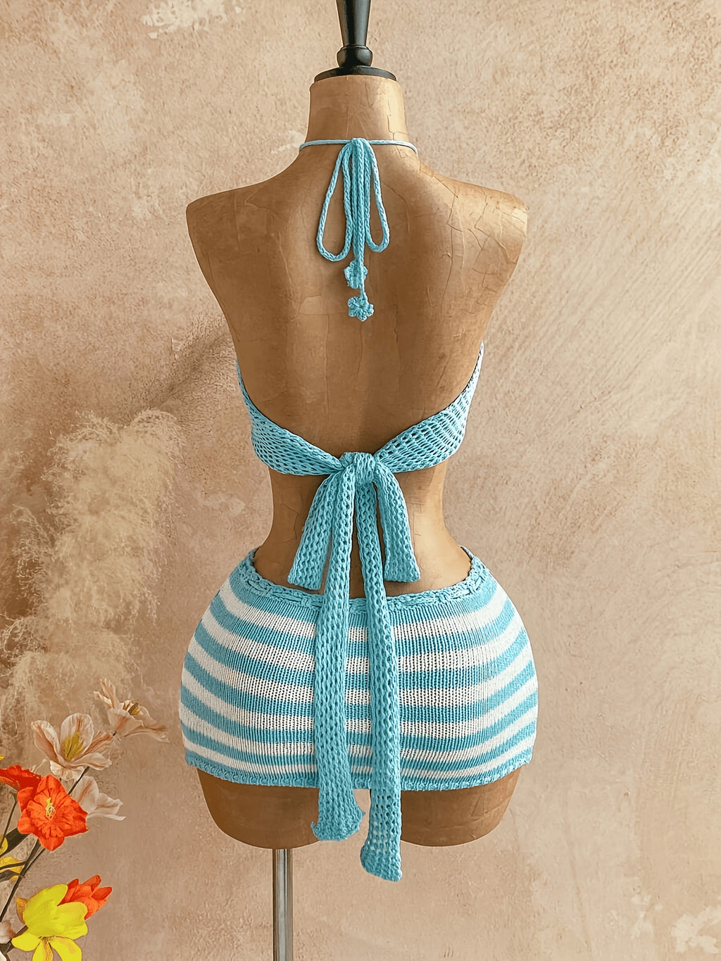 Women's Sexy Backless Halter Top and Mini Skirt 2-Piece Set