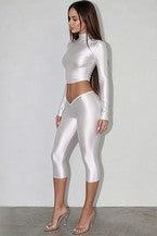 Women's Fitted Crop Top Capri Pants Set CHICJX4KSH1-7058