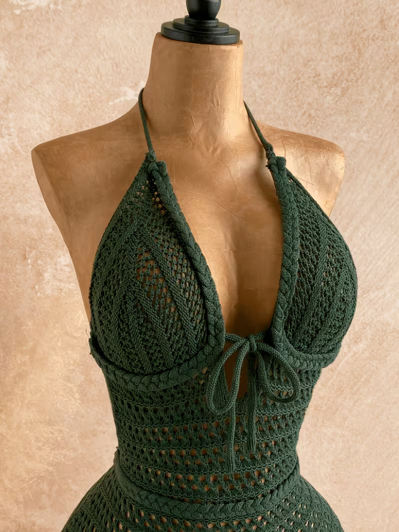 Women's Textured Halter Neck Summer Vacation Short Jumpsuit