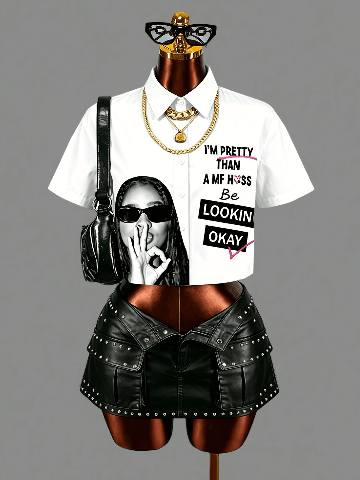 Women's Elegant OK Gesture Printed Lapel Collar Shirt