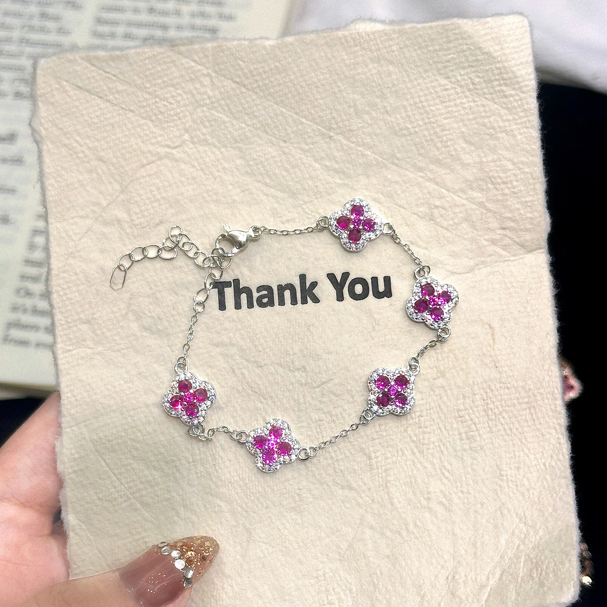 Women's Four-Leaf Clover Purple Synthetic Zirconia Flower Bracelet Jewelry
