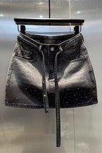 Women's Gradient Rhinestone Denim Skirt CHICJX4KSH1-5522