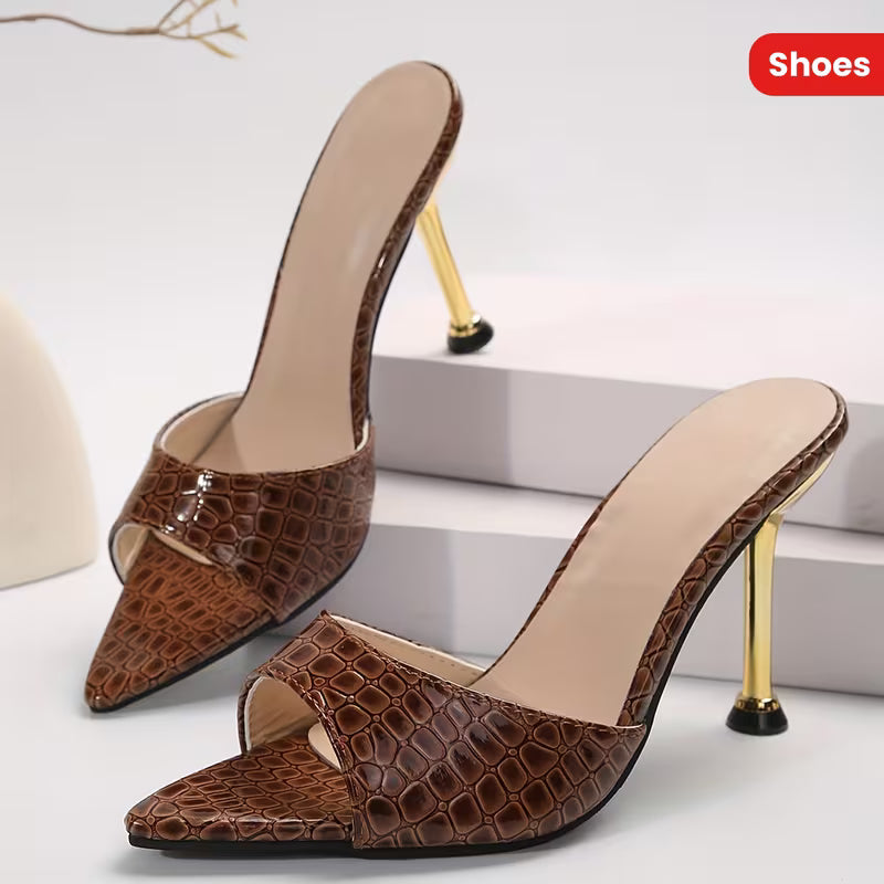 Women's Crocodile Pattern Peep Toe Stiletto Heels Banquet Shoes