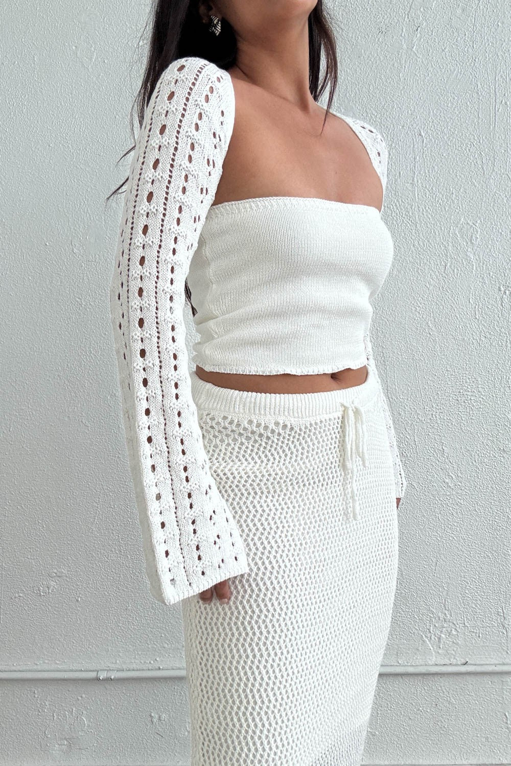Women's Crochet Crop Top and Maxi Skirt Set S7568SET