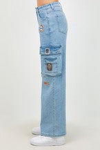Women's Multiple Patching Wide Leg Straight Jeans RJH-11165
