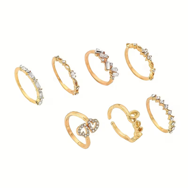 Women's Romantic Love Letter LOVER Stackable 7-Piece Ring Set Jewelry