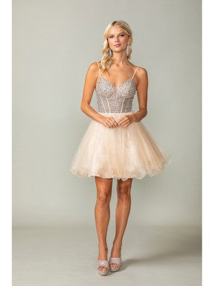 Women's Sequined Bodice Skater Cocktail Dress Elegant Homecoming 3353