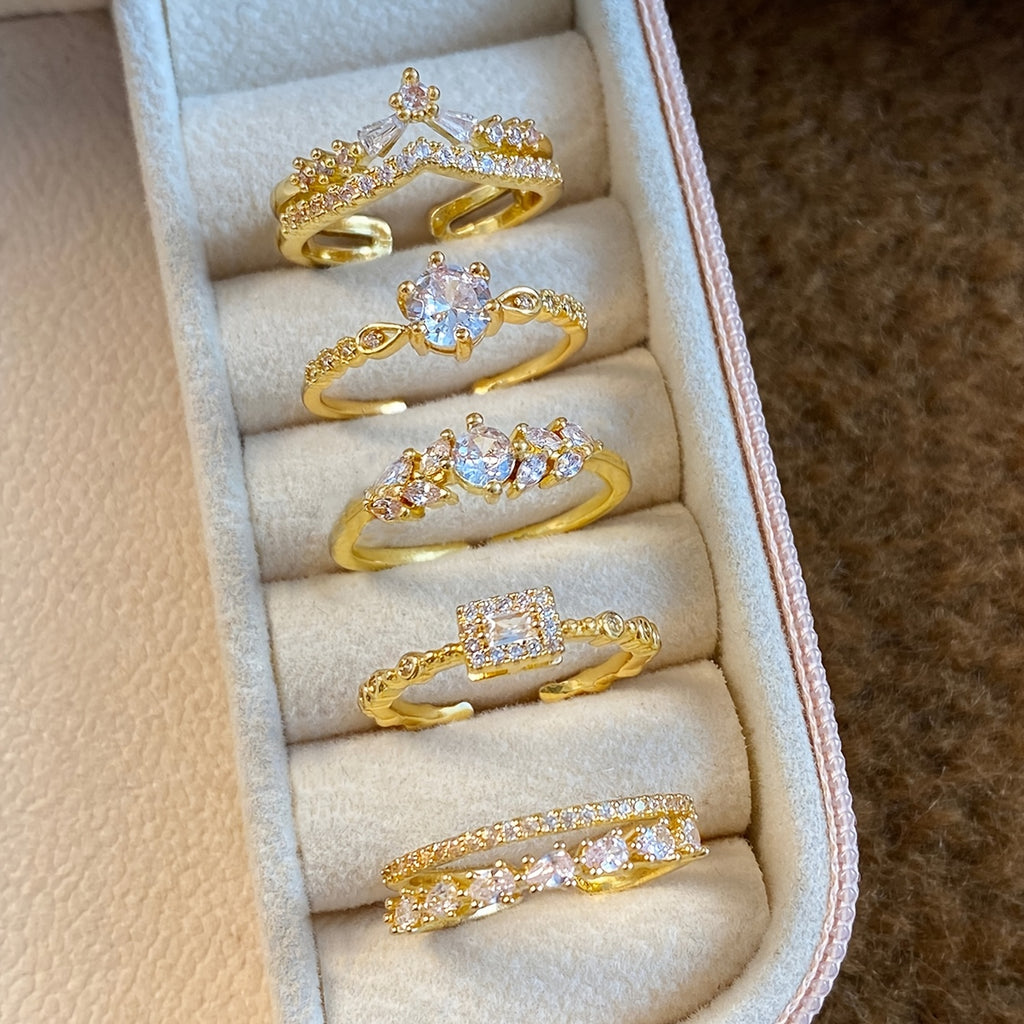 Women's Fashion Ring Set Geometric Leaf Cubic Zirconia 605531464899321