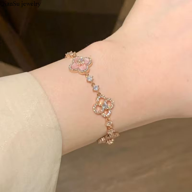 Women's Lucky Clover Charm Adjustable Rhinestone Bracelet Jewelry
