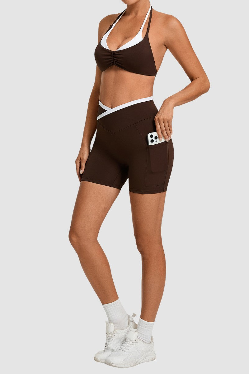 Women's Two-Piece Bra Crossed Waistline Shorts Set WF2601WT0028