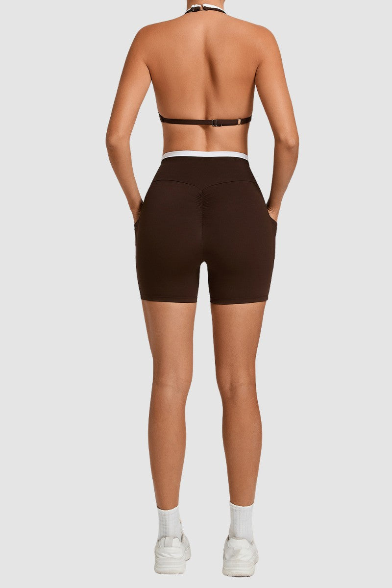 Women's Two-Piece Bra Crossed Waistline Shorts Set WF2601WT0028