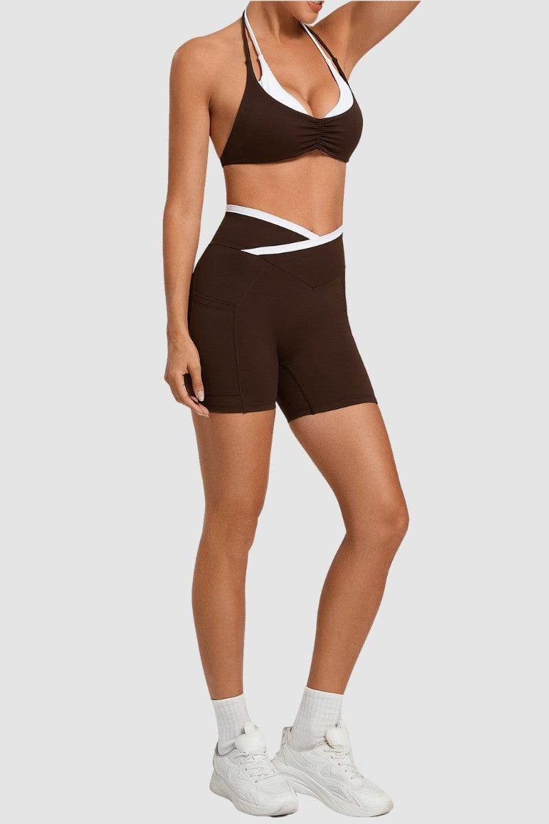 Women's Two-Piece Bra Crossed Waistline Shorts Set WF2601WT0028