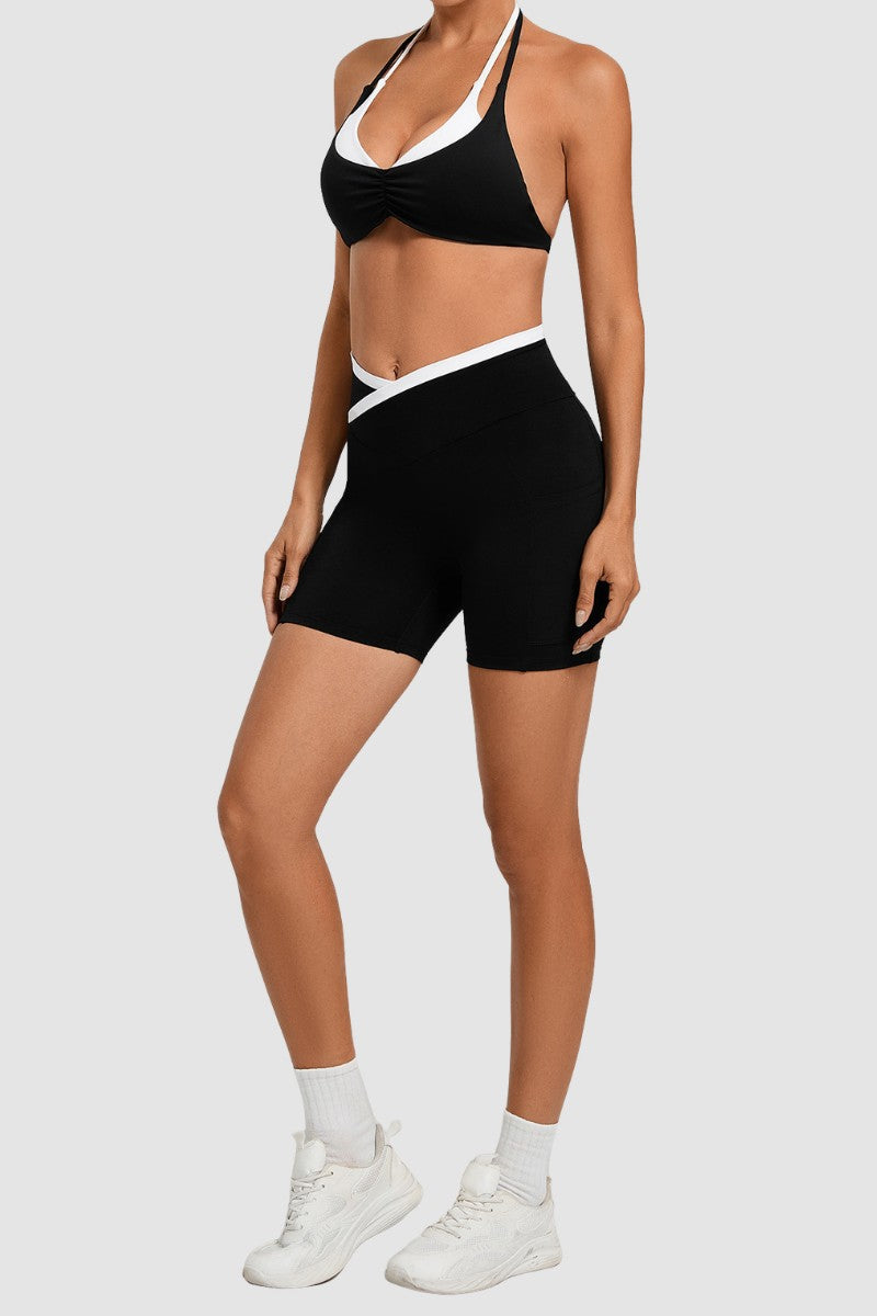 Women's Two-Piece Bra Crossed Waistline Shorts Set WF2601WT0028