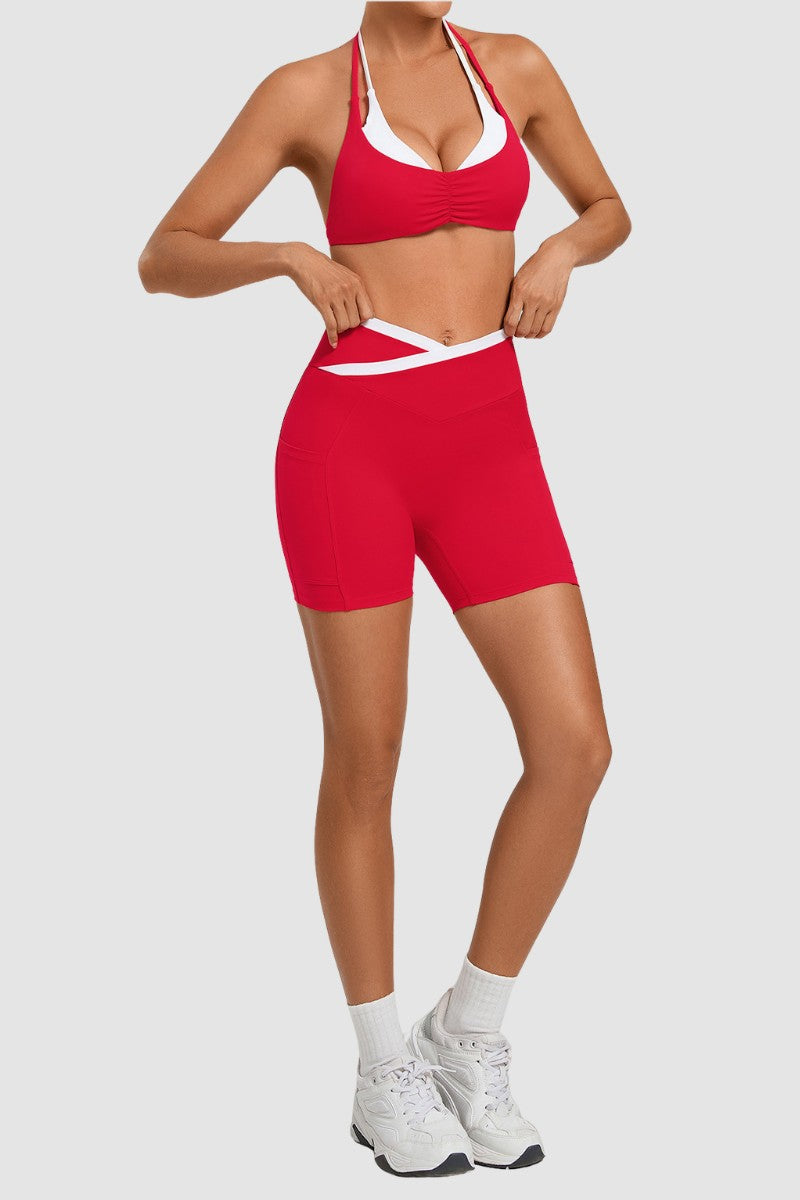 Women's Two-Piece Bra Crossed Waistline Shorts Set WF2601WT0028
