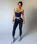 Women's Scoop Neck Crossover Leggings Activewear Suit Elegant Workout DEHX01062