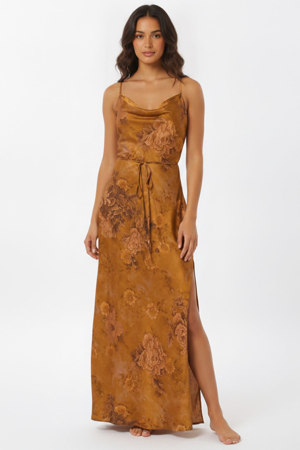 Women's Floral Cowl Neck Maxi Dress Elegant Crisscross Vacation DA31978H-C