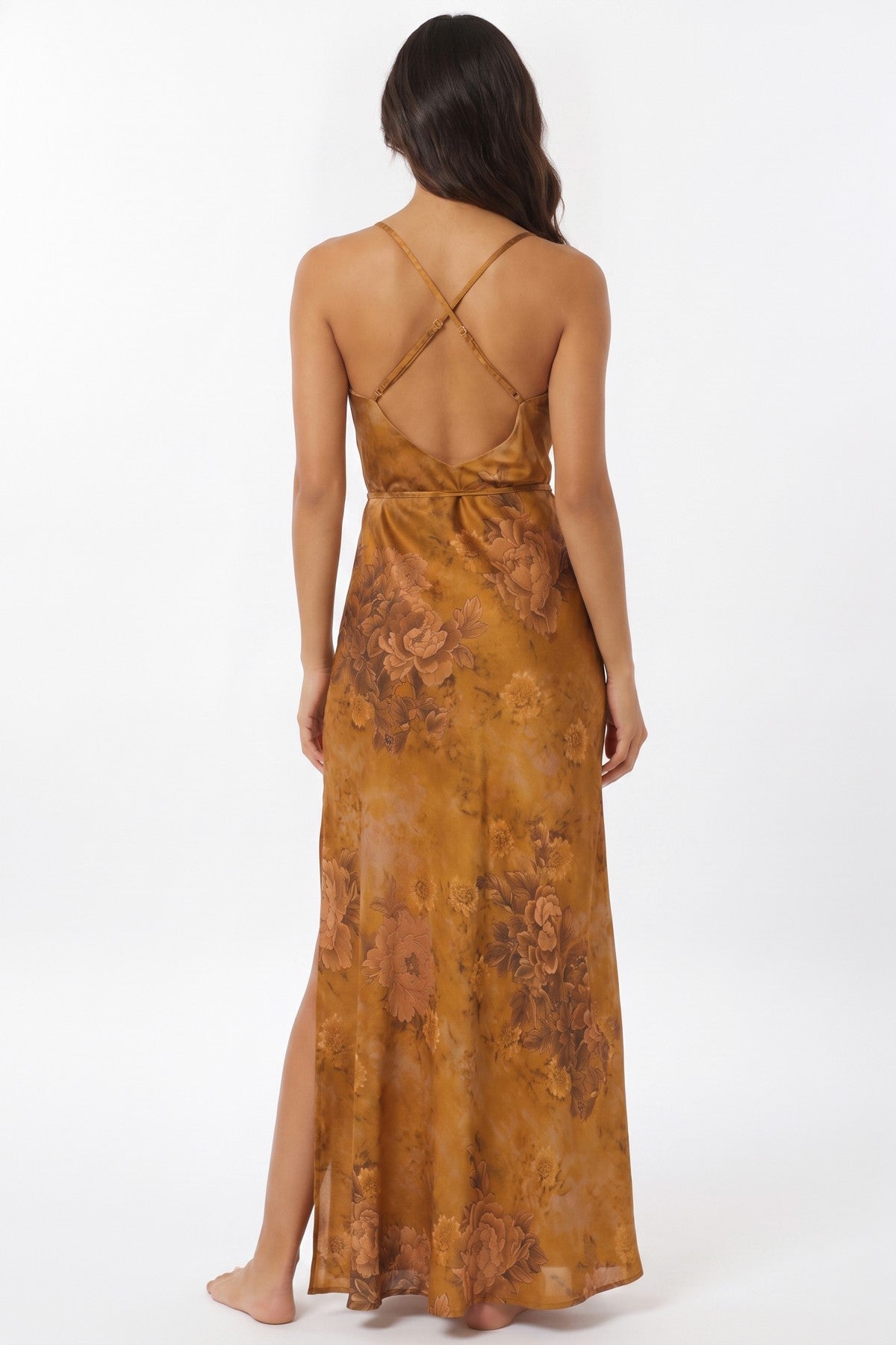 Women's Floral Cowl Neck Maxi Dress Elegant Crisscross Vacation DA31978H-C