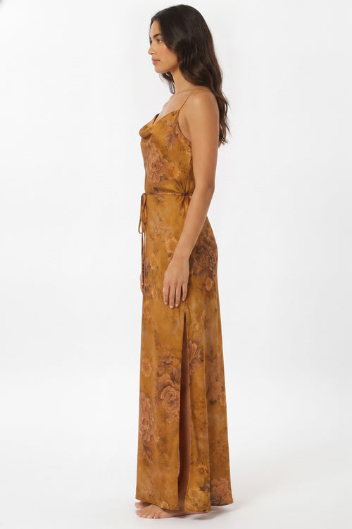 Women's Floral Cowl Neck Maxi Dress Elegant Crisscross Vacation DA31978H-C
