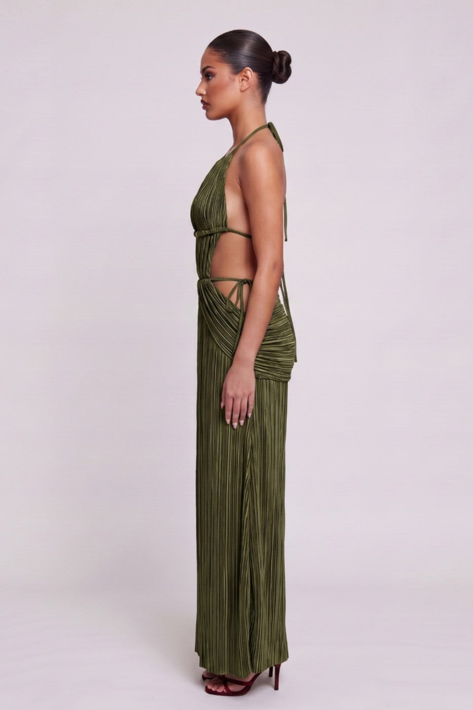 Women's Pleated Halter Cutout Maxi Dress Elegant Vacation MD4391