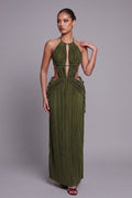 Women's Pleated Halter Cutout Maxi Dress Elegant Vacation MD4391