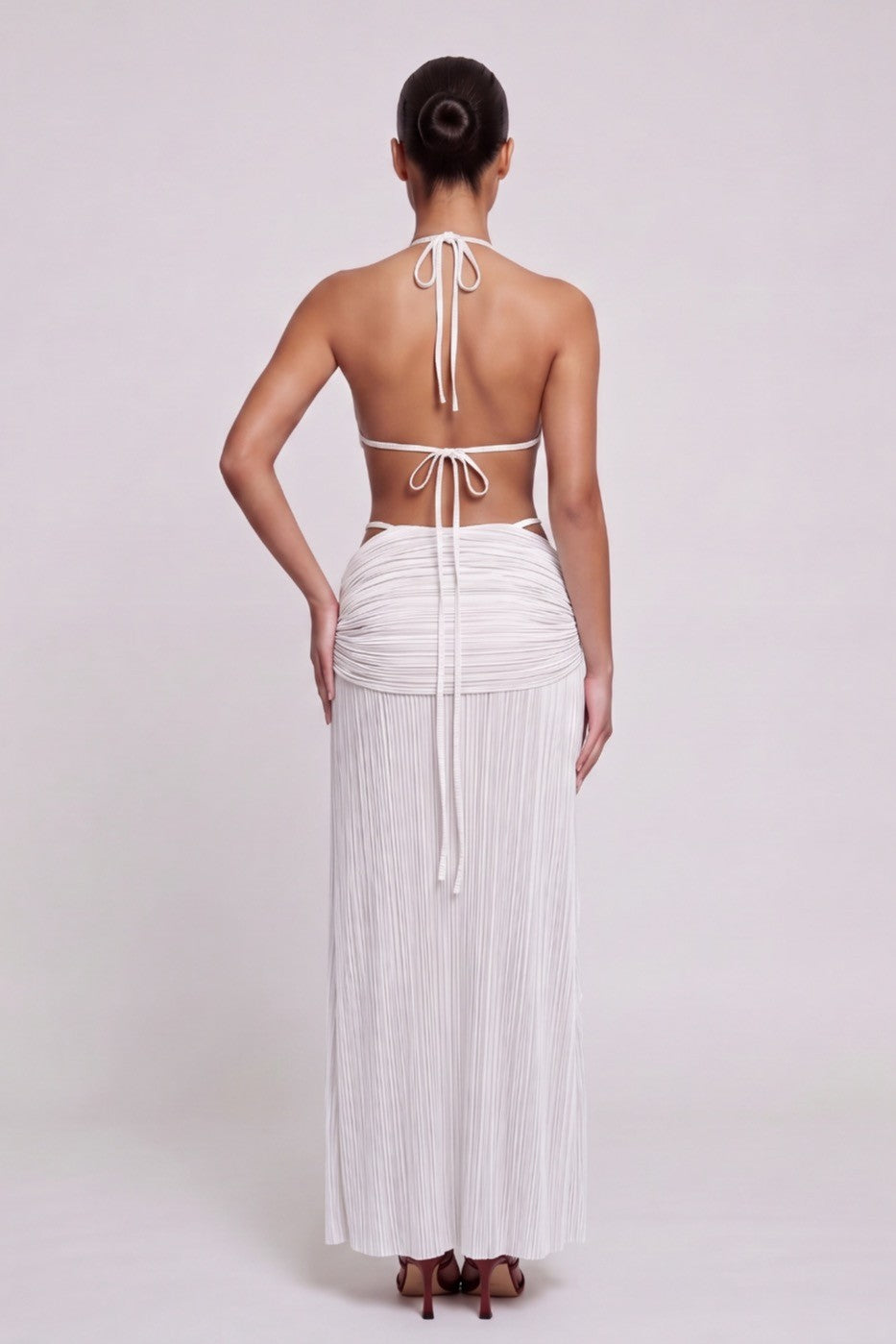 Women's Pleated Halter Cutout Maxi Dress Elegant Vacation MD4391
