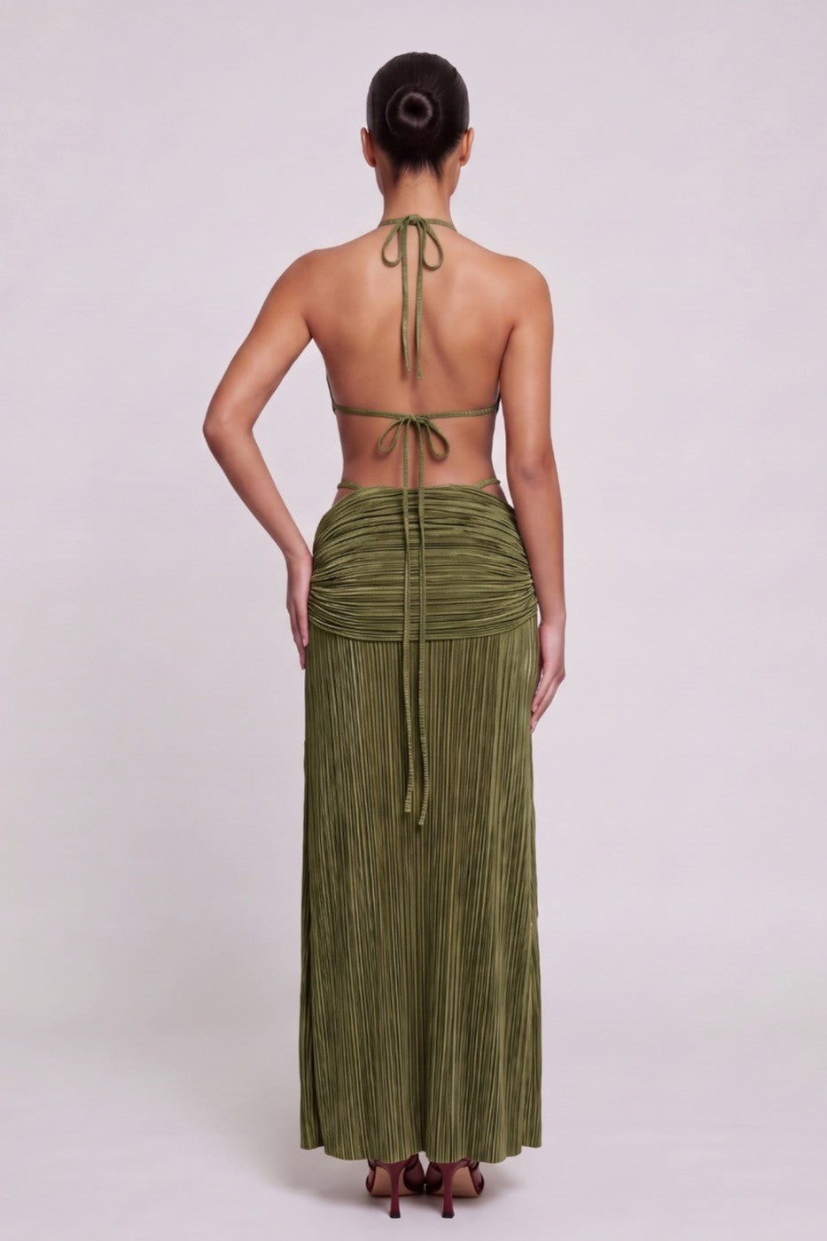 Women's Pleated Halter Cutout Maxi Dress Elegant Vacation MD4391