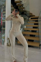 Women's Ribbed Stitch Casual Set ElYSLIMODD-484