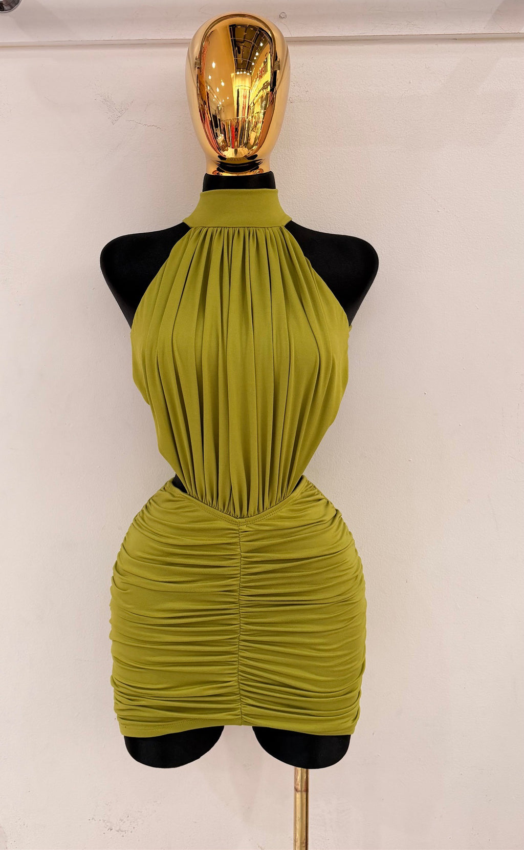 Women's Ruched Halter Cutout Cocktail Dress Elegant Sleeveless Party XD4198